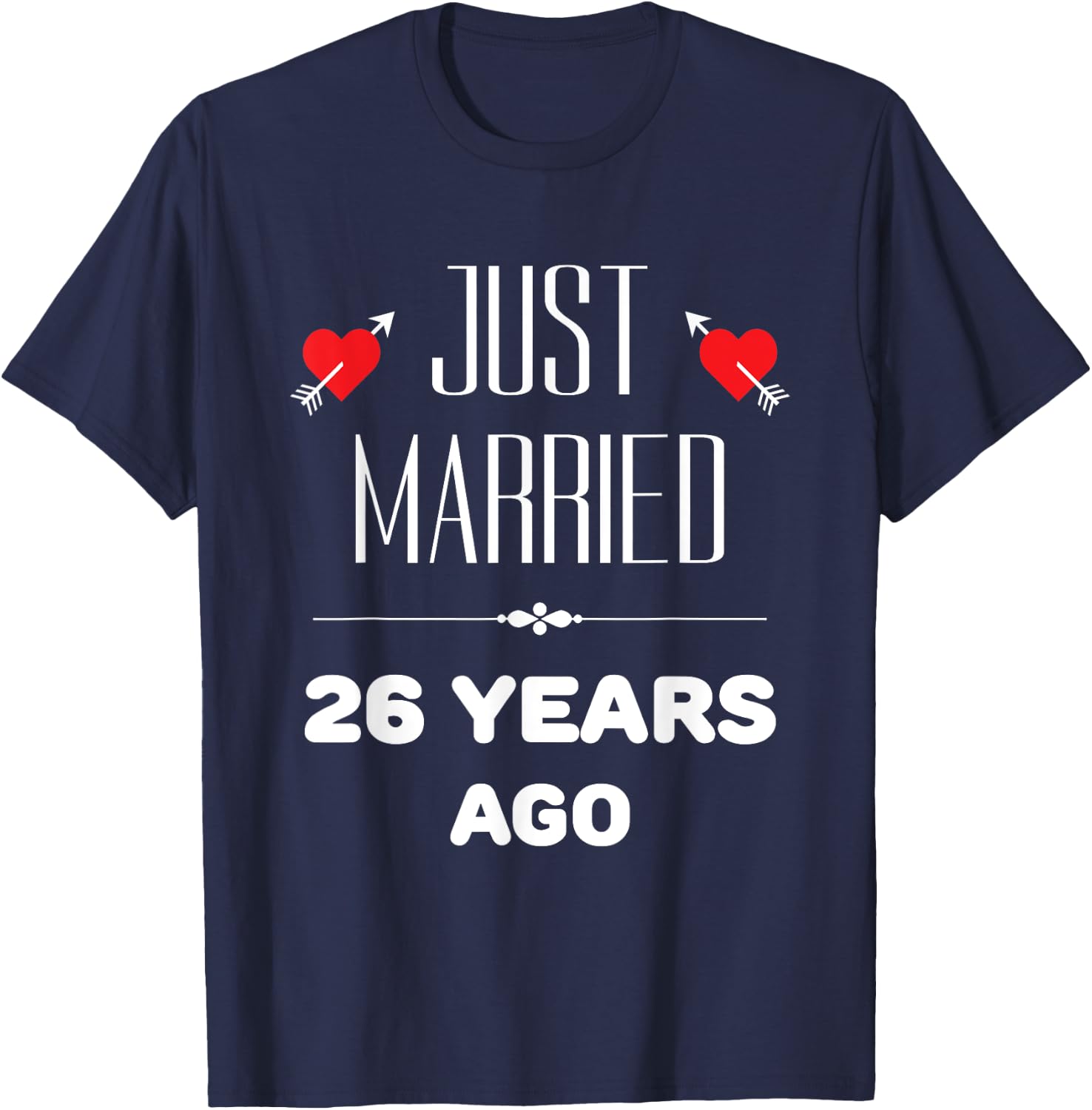 26th Year Wedding Anniversary With Loving Hearts T-Shirt - T-Shirt | Navy