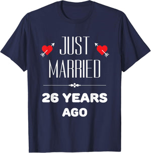 26th Year Wedding Anniversary With Loving Hearts T-Shirt - T-Shirt | Navy