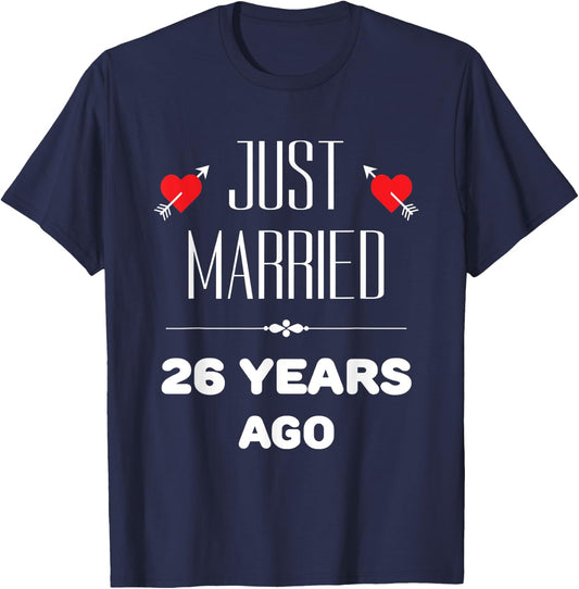 26th Year Wedding Anniversary With Loving Hearts T-Shirt - T-Shirt | Navy
