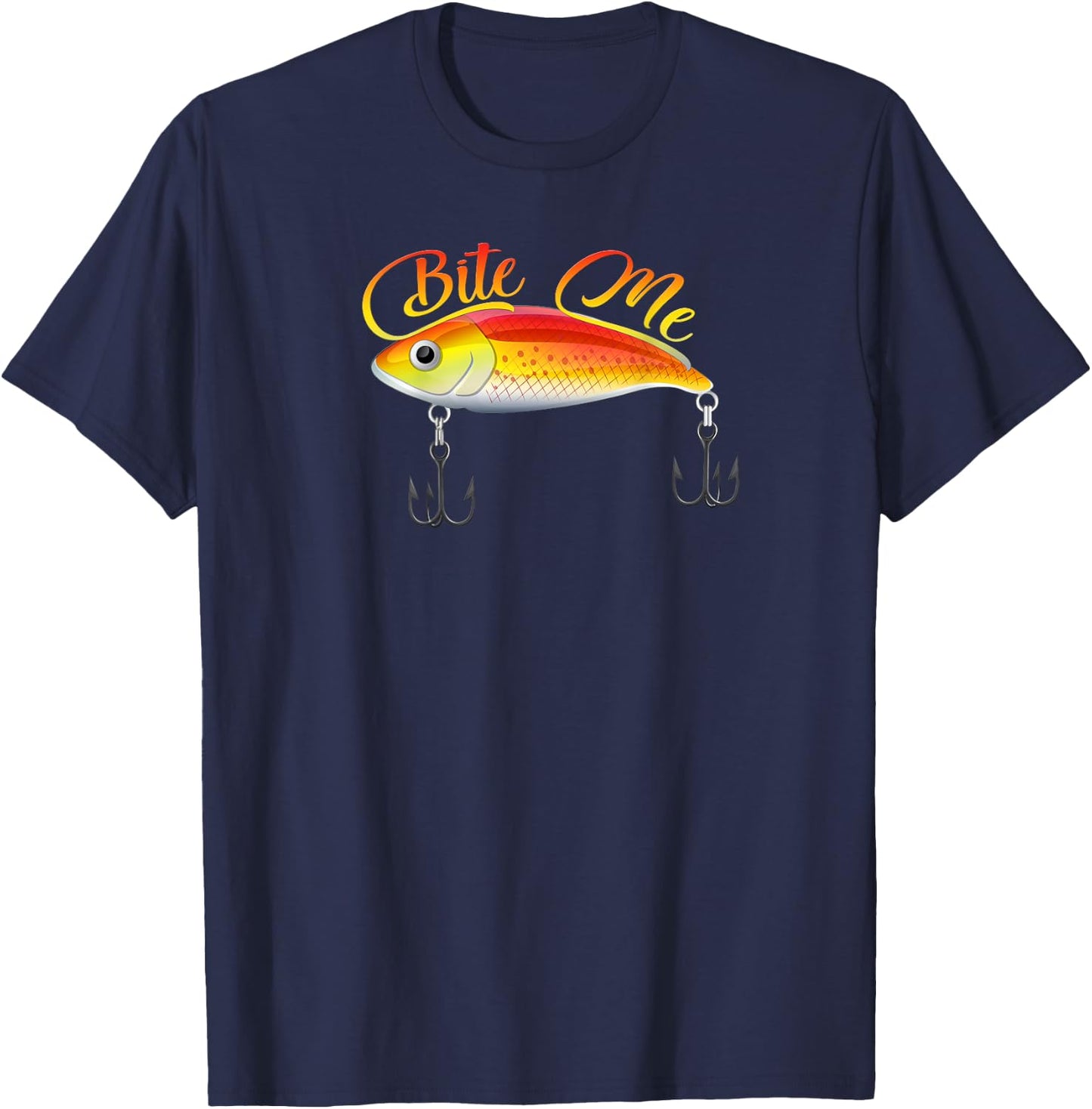 Bite Me Funny Fishing Lure Print On Back Of Shirt T-Shirt - T-Shirt | Navy