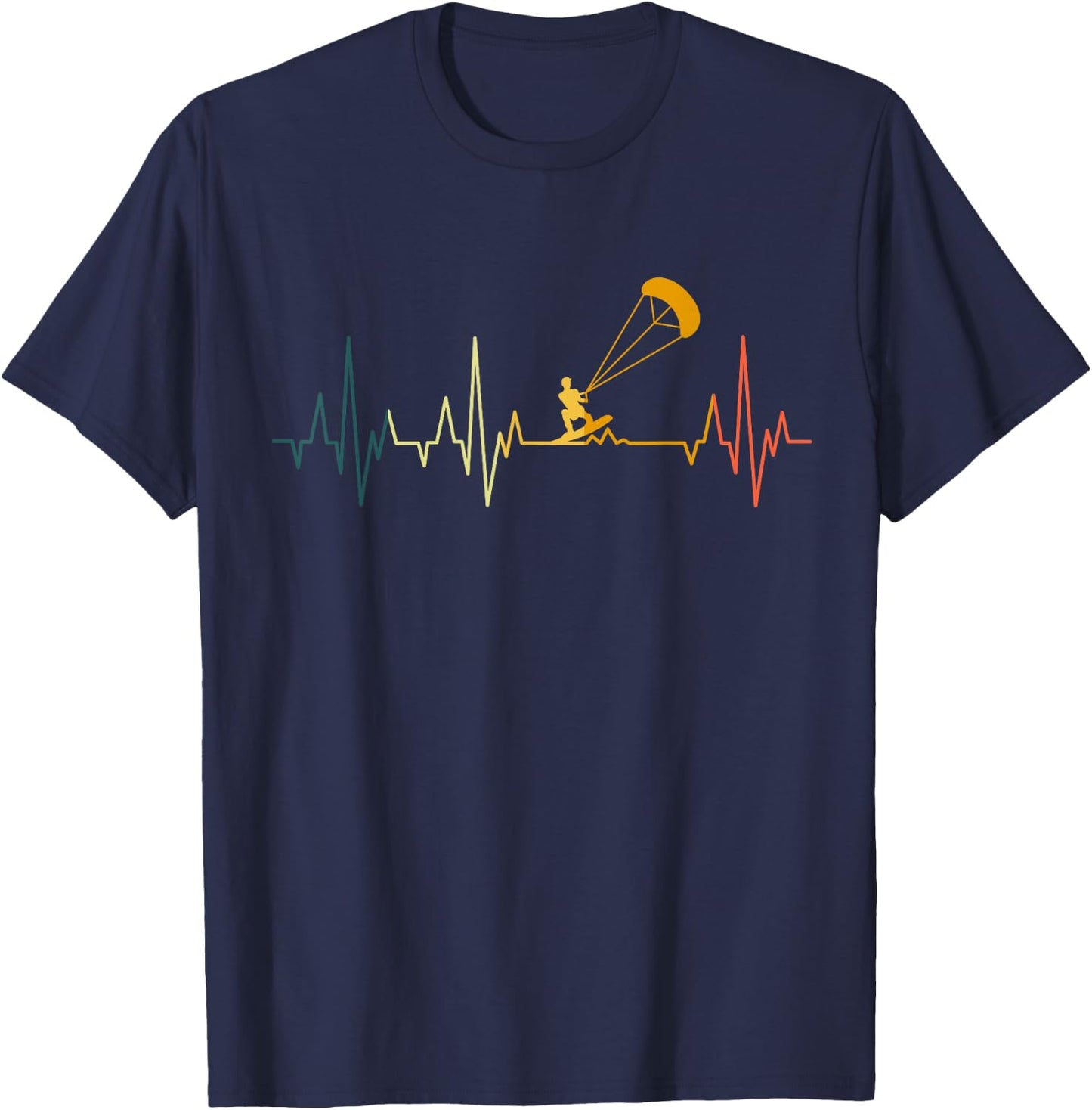 Kitesurfer Heartbeat Retro Kitesurfing EKG Kiteboarding Pulse T-Shirt - T-Shirt | Navy