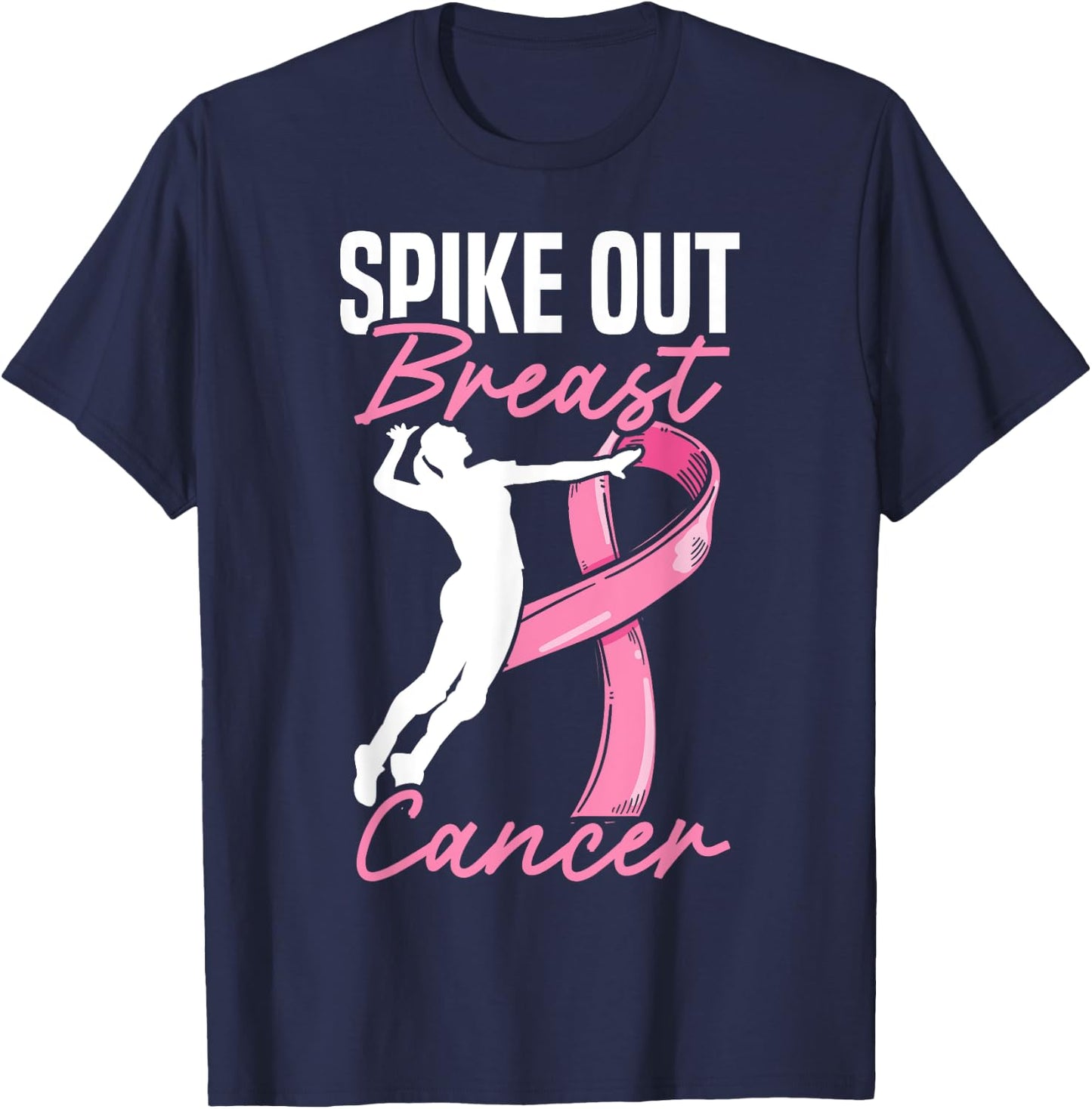 Spike Out Breast Cancer Volleyball Breast Cancer Awareness T-Shirt - T-Shirt | Navy