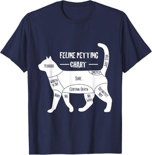 Feline Petting Chart Cat Apparel Men Women T-Shirt - T-Shirt | Navy