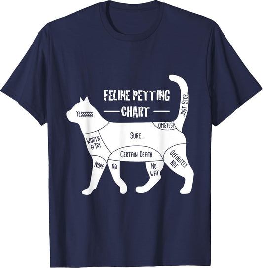 Feline Petting Chart Cat Apparel Men Women T-Shirt - T-Shirt | Navy