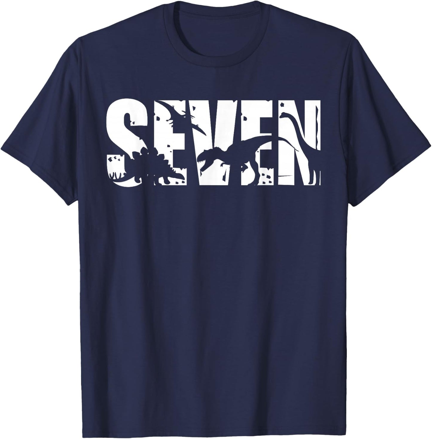 7 Years Old Birthday Boy Dinosaur T-Rex Gift, 7th BDay T-Shirt - T-Shirt | Navy