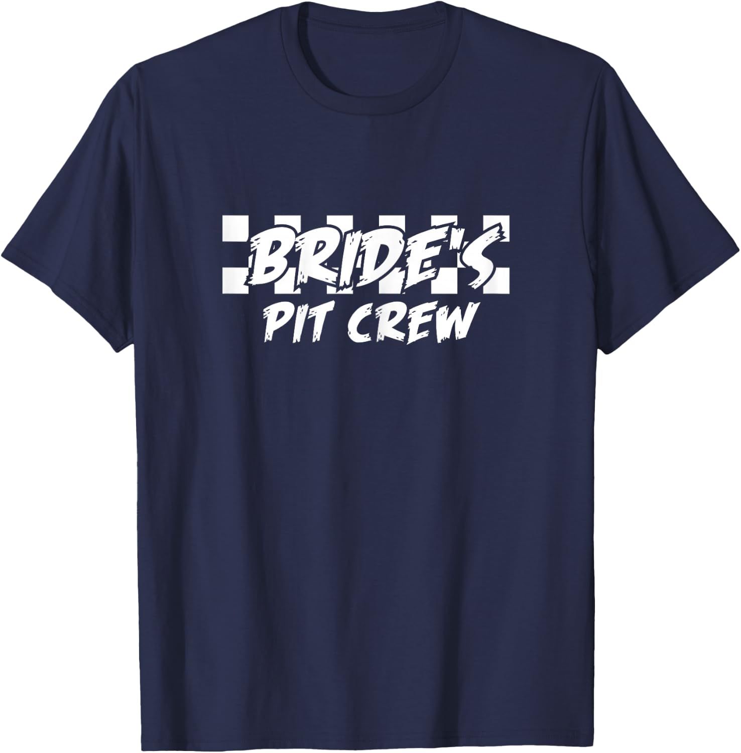 Brides Pit Crew Checkered Flag Wedding Party T-Shirt - T-Shirt | Navy