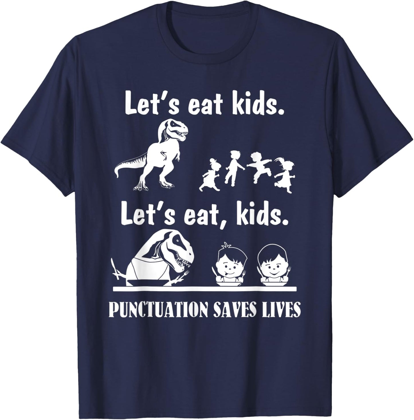 Let's Eat Kids Fun Dinosaurs Grammar Teacher T-Shirt - T-Shirt | Navy