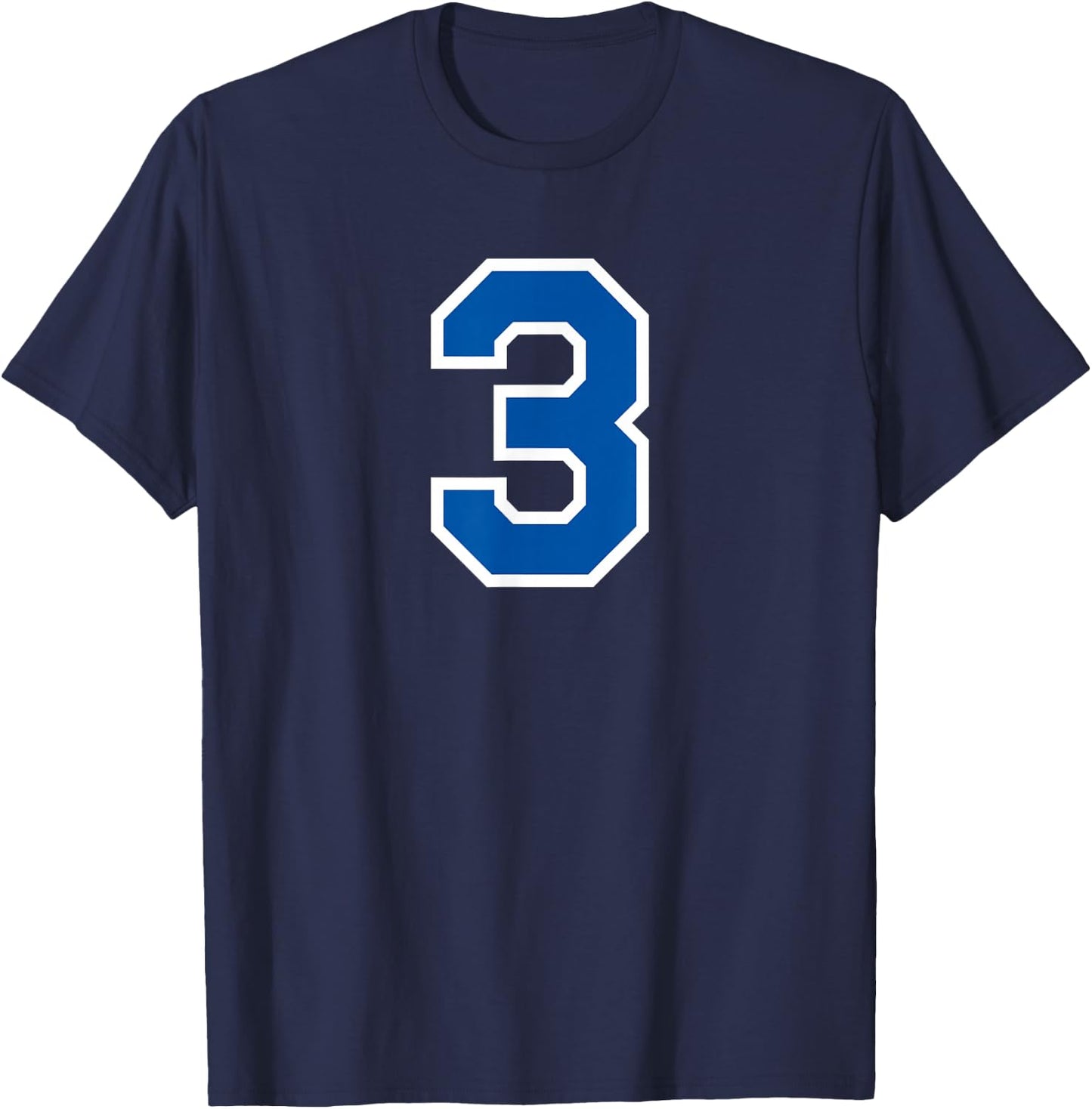 White Blue Sports Team Number #3 T-Shirt - T-Shirt | Navy