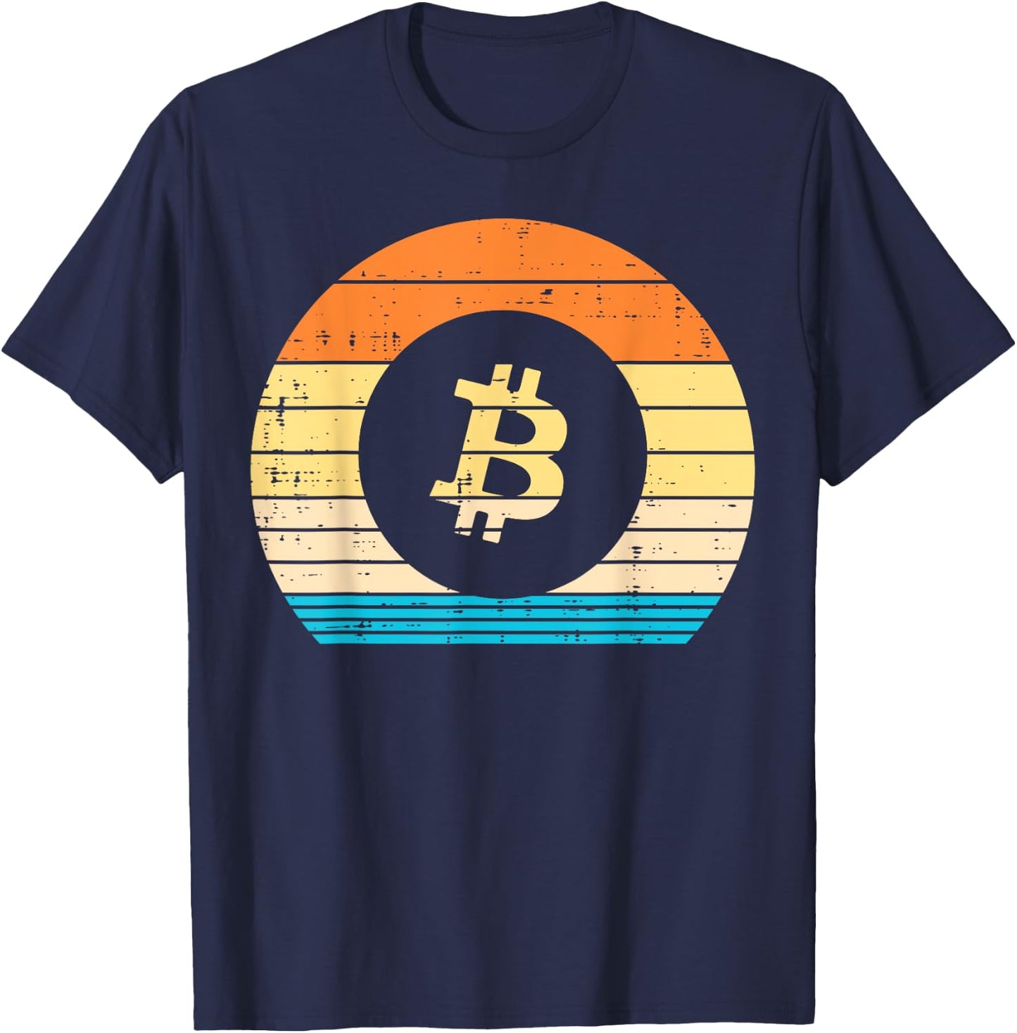Bitcoin Sunset Retro BTC Crypto Cryptocurrency Men Women T-Shirt - T-Shirt | Navy