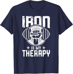 Iron Is My Therapy Gym Motivational T-Shirt - T-Shirt | Navy