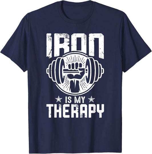 Iron Is My Therapy Gym Motivational T-Shirt - T-Shirt | Navy