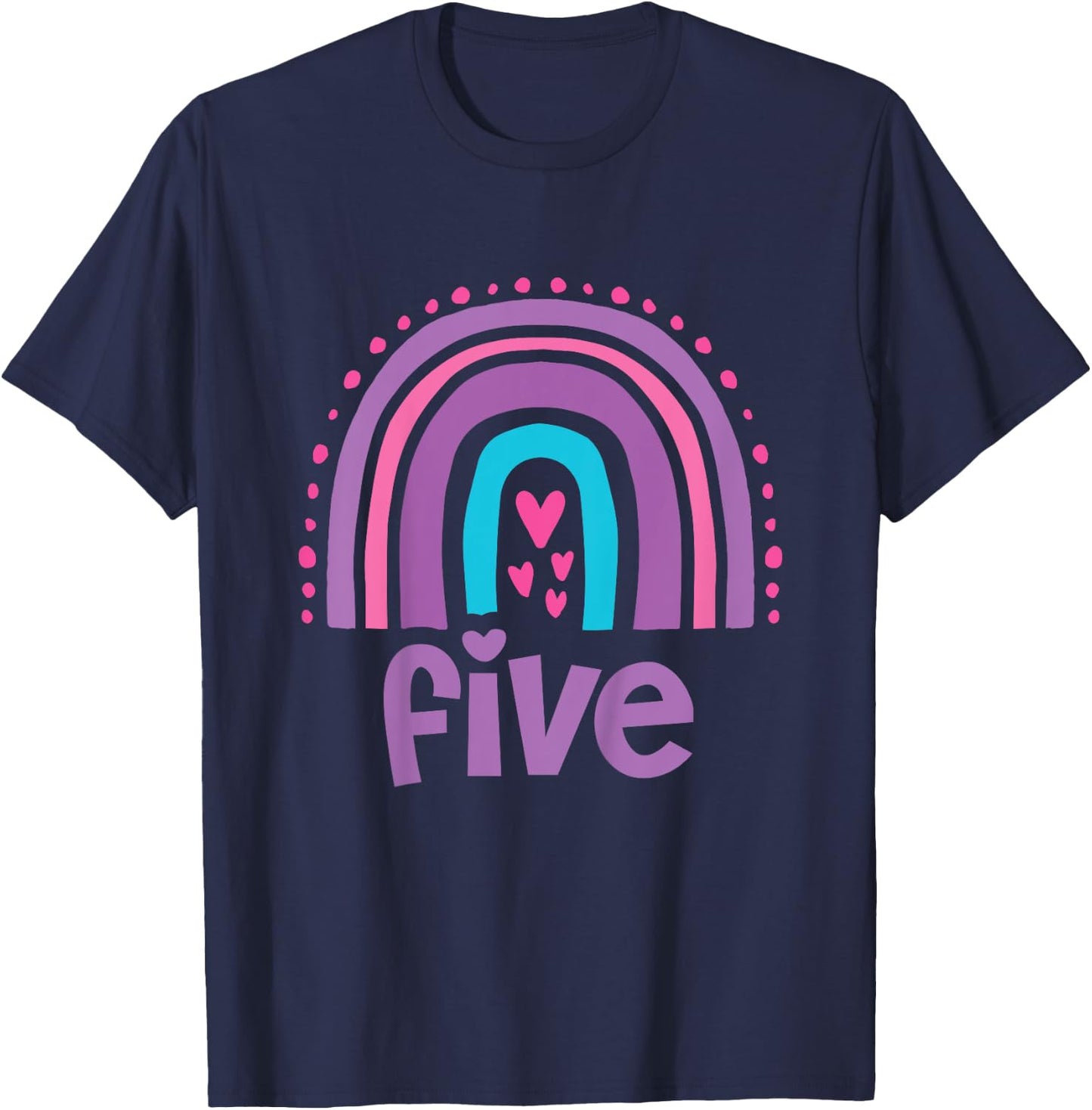 Girl's 5th Birthday Boho Rainbow Five 5 Years Old T-Shirt - T-Shirt | Navy
