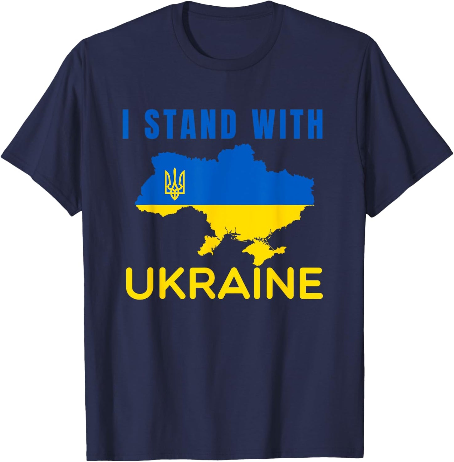 I stand with Ukraine flag emblem map patriot T-Shirt - T-Shirt | Navy