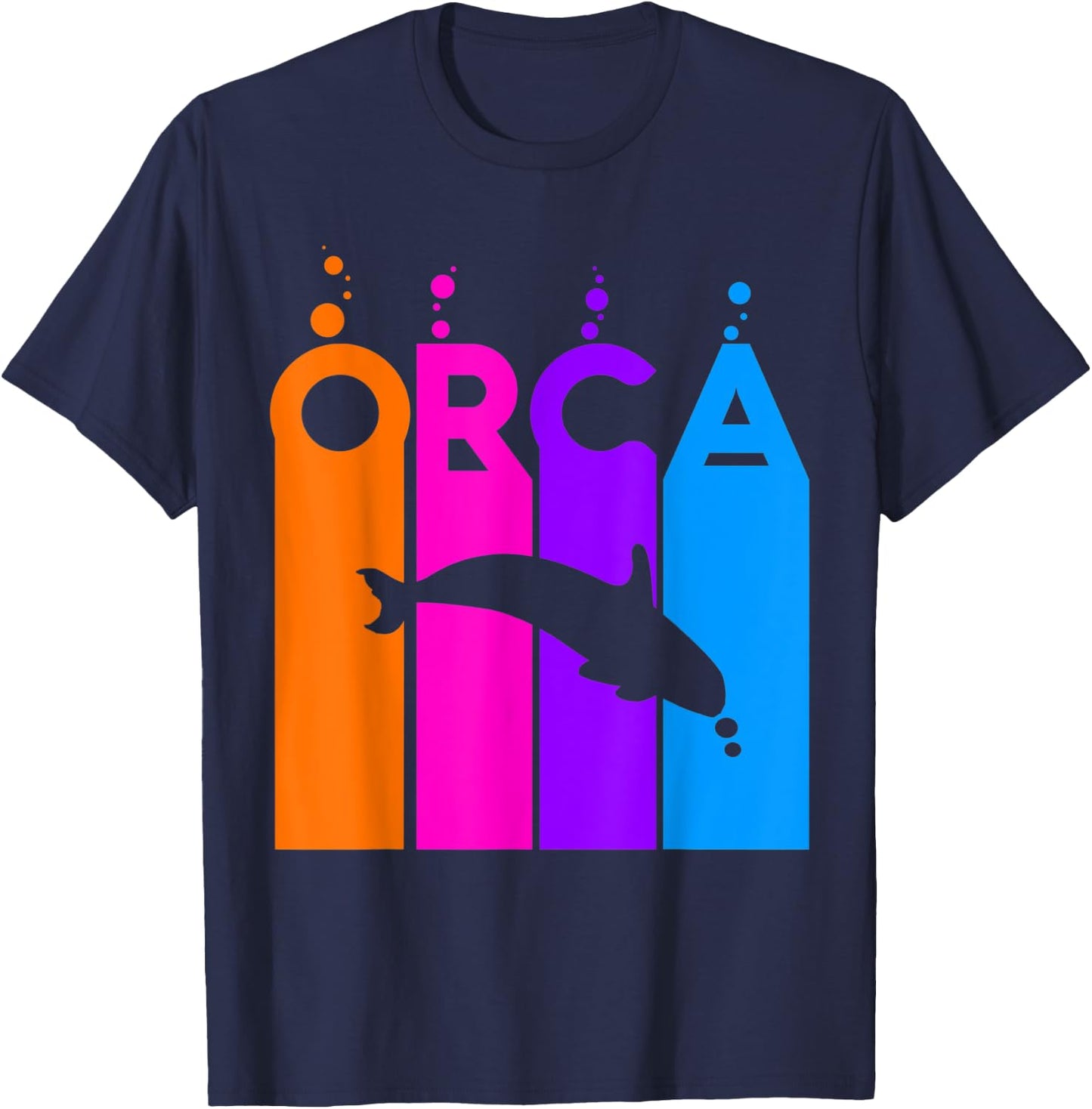 Orca Animal Rainbow Bubble with Silhouette T-Shirt - T-Shirt | Navy