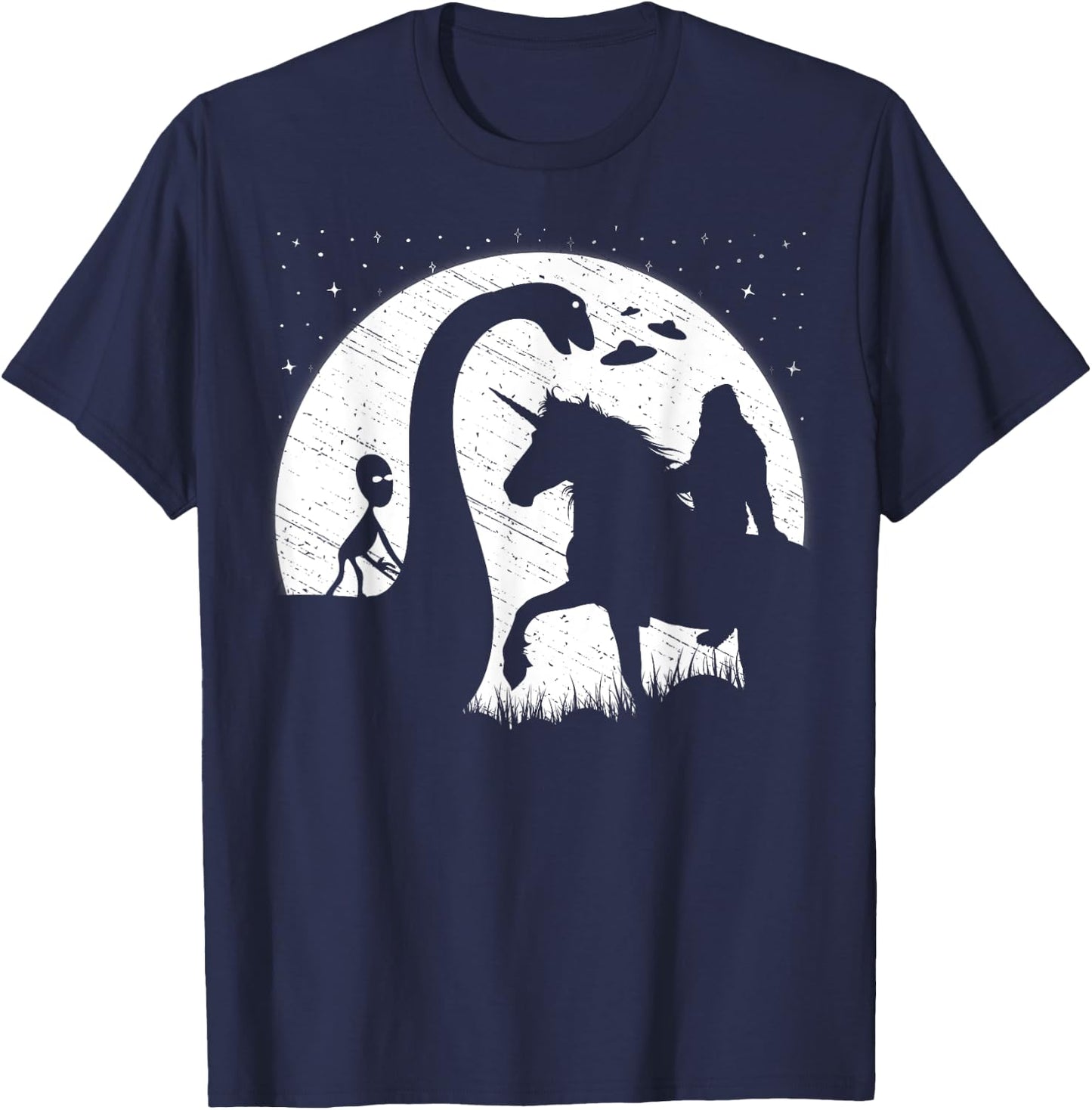 Funny Alien Riding Loch Ness Monster Nessie Bigfoot Unicorn T-Shirt - T-Shirt | Navy