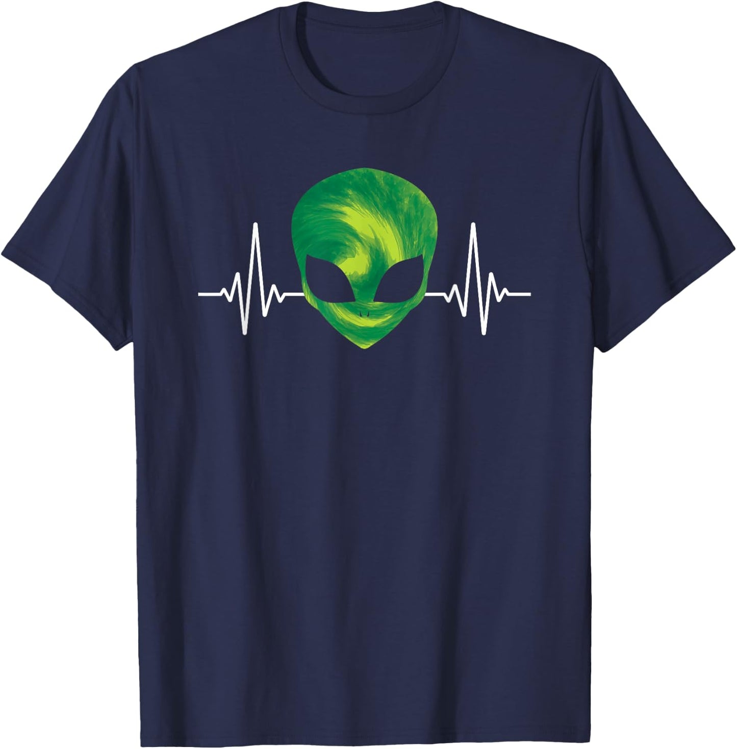 Alien Head Heartbeat Extraterrestrial Space UFO Alien T-Shirt - T-Shirt | Navy