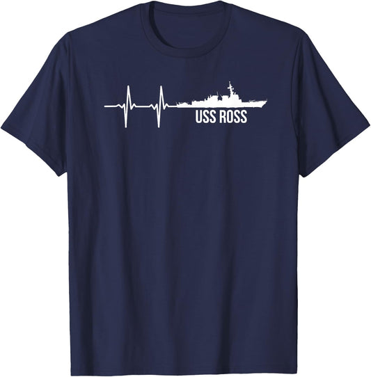 EKG Heartbeat USS Ross DDG-71 Destroyer T-Shirt - T-Shirt | Navy