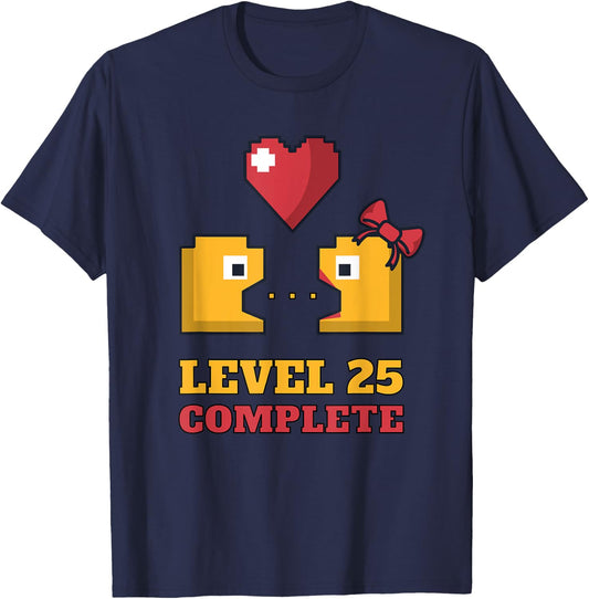 Funny Gamers Level 25 Complete 25th Wedding Anniversary T-Shirt - T-Shirt | Navy