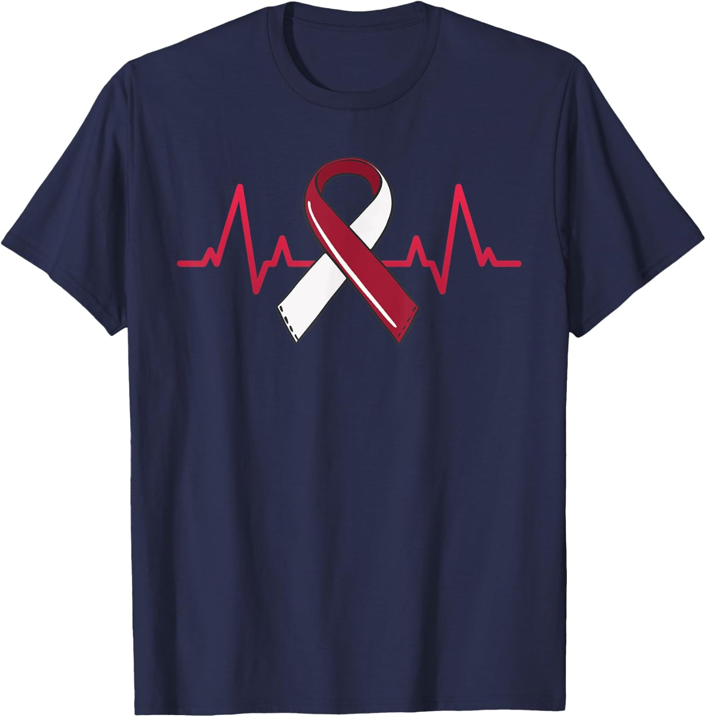 Oral Head And Neck Cancer Heartbeat Throat Burgundy Ribbon T-Shirt - T-Shirt | Navy