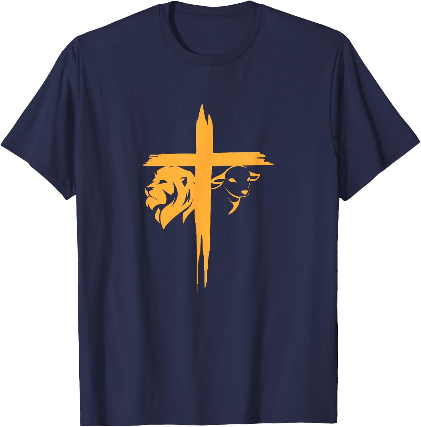 Lion and Lamb Cross Christian T-Shirt - T-Shirt | Navy
