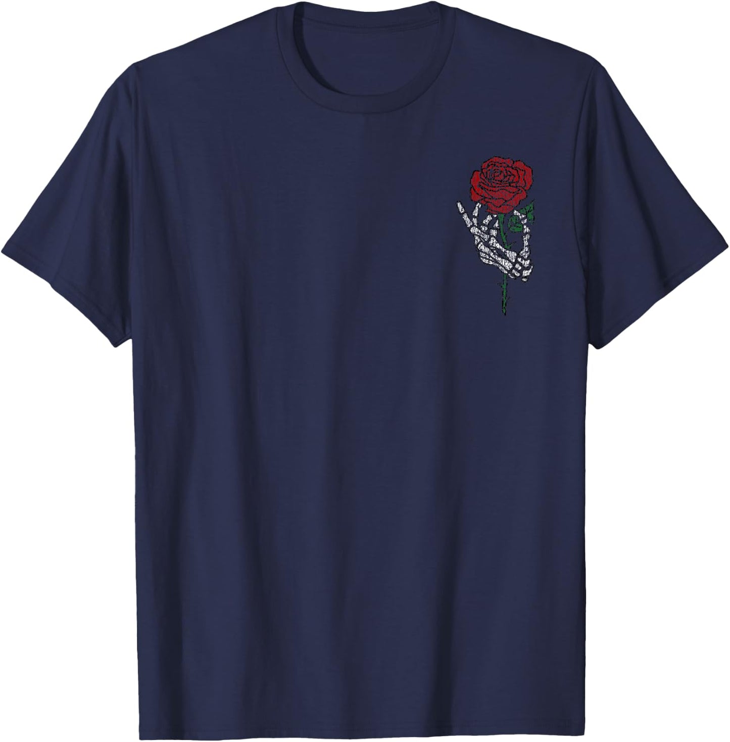 Skeleton Hand Holding Rose Shirt, Tattoo Shirts, Vintage T-Shirt - T-Shirt | Navy
