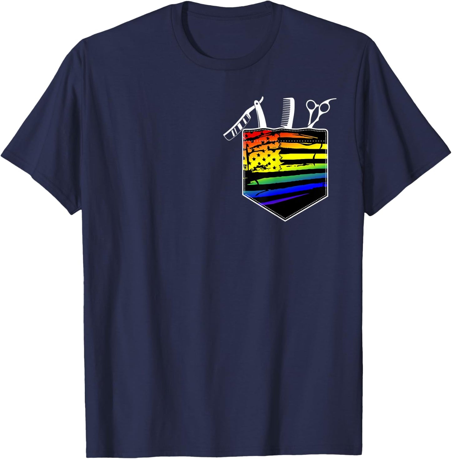 Gay Pride Hairstylists Rainbow Pocket Gay Hairdresser T-Shirt - T-Shirt | Navy