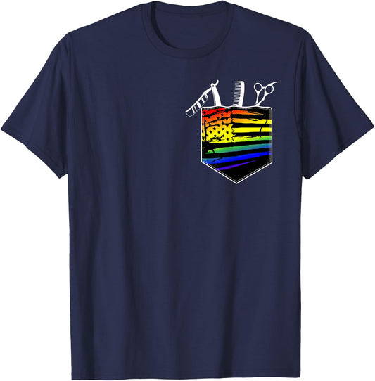 Gay Pride Hairstylists Rainbow Pocket Gay Hairdresser T-Shirt - T-Shirt | Navy
