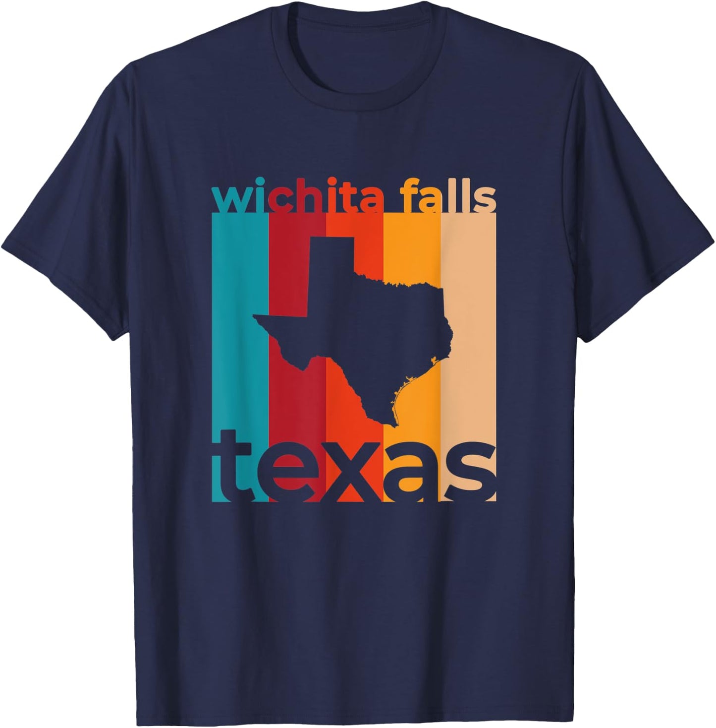 Wichita Falls Texas Vintage TX Retro Repeat Cutout T-Shirt - T-Shirt | Navy