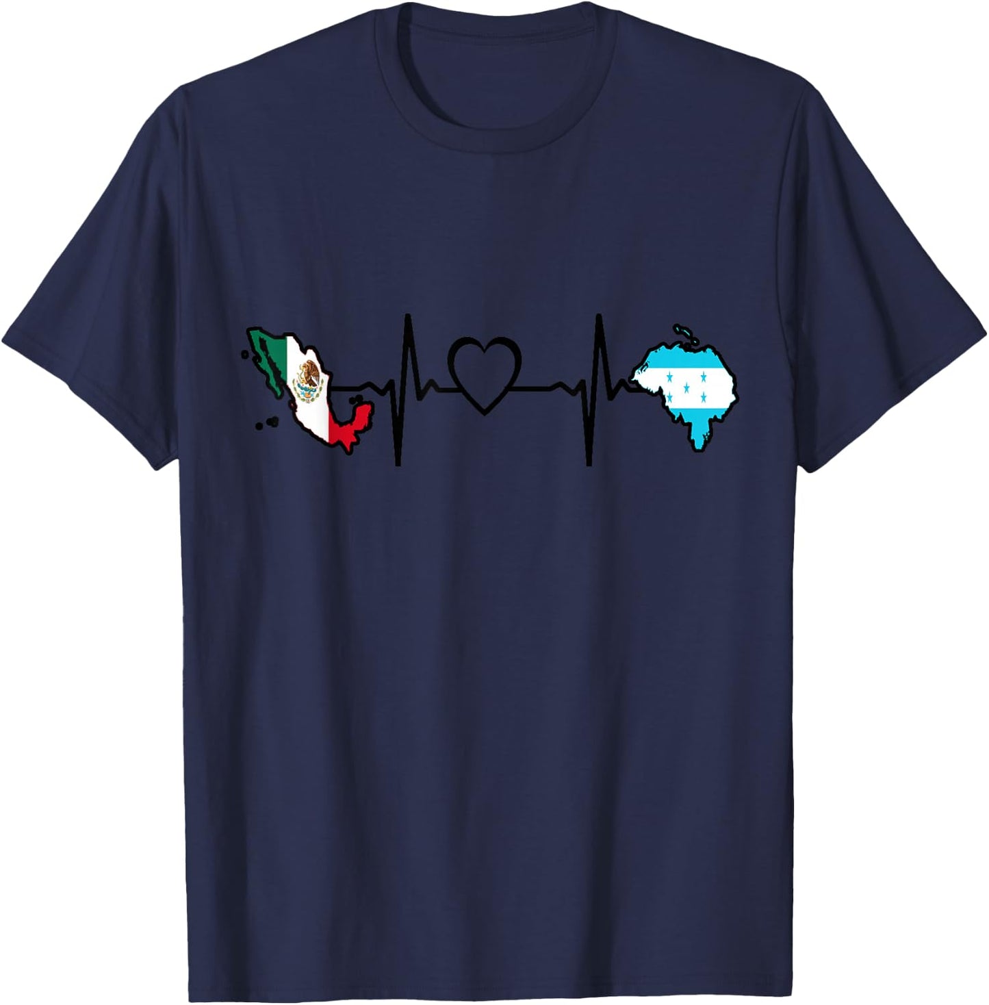 Mexico Honduras Flag - Mexican Honduran Heartbeat T-Shirt - T-Shirt | Navy