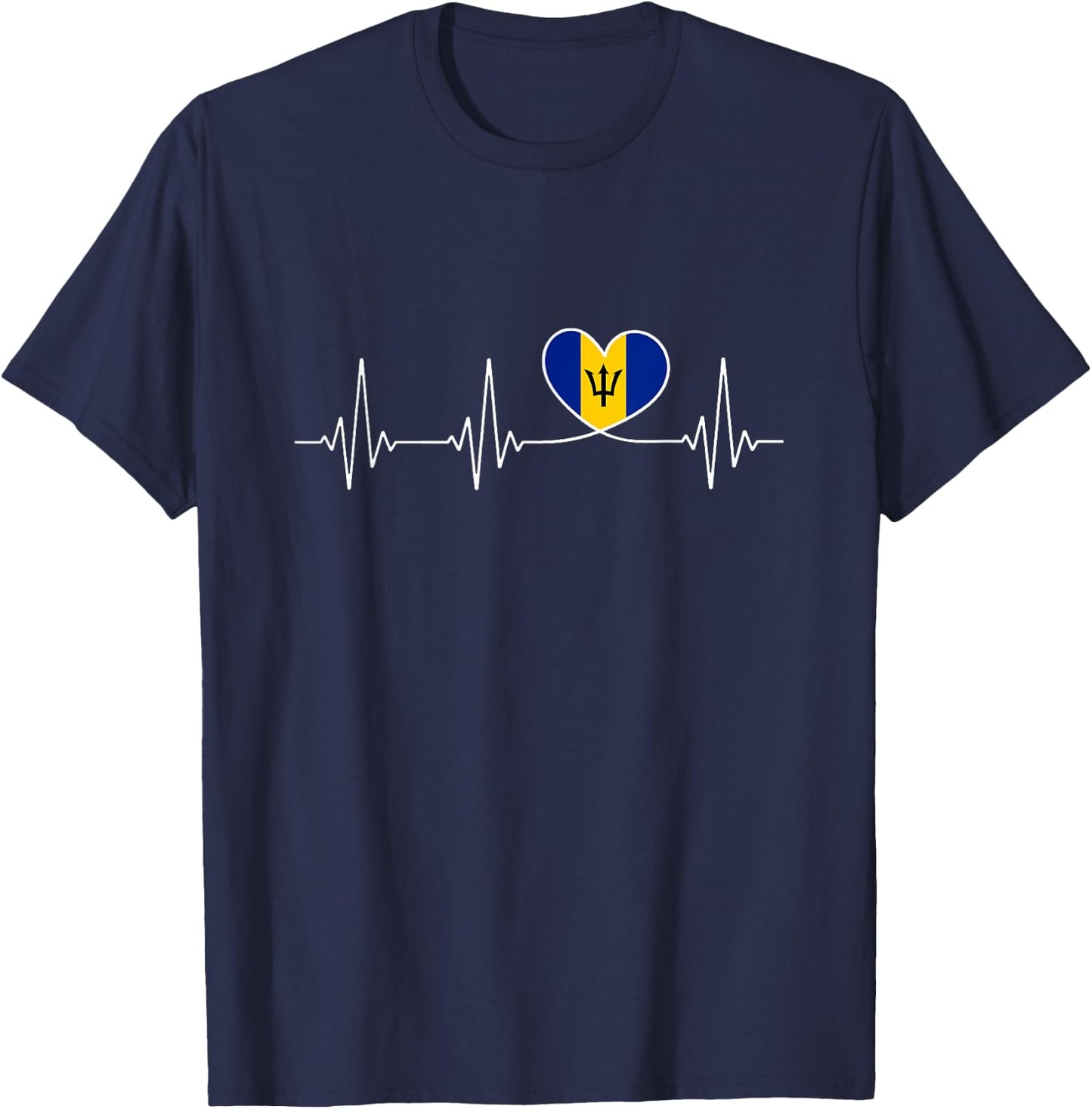 Barbados Love Heartbeat Barbadian Flag with Heart Barbados T-Shirt - T-Shirt | Navy