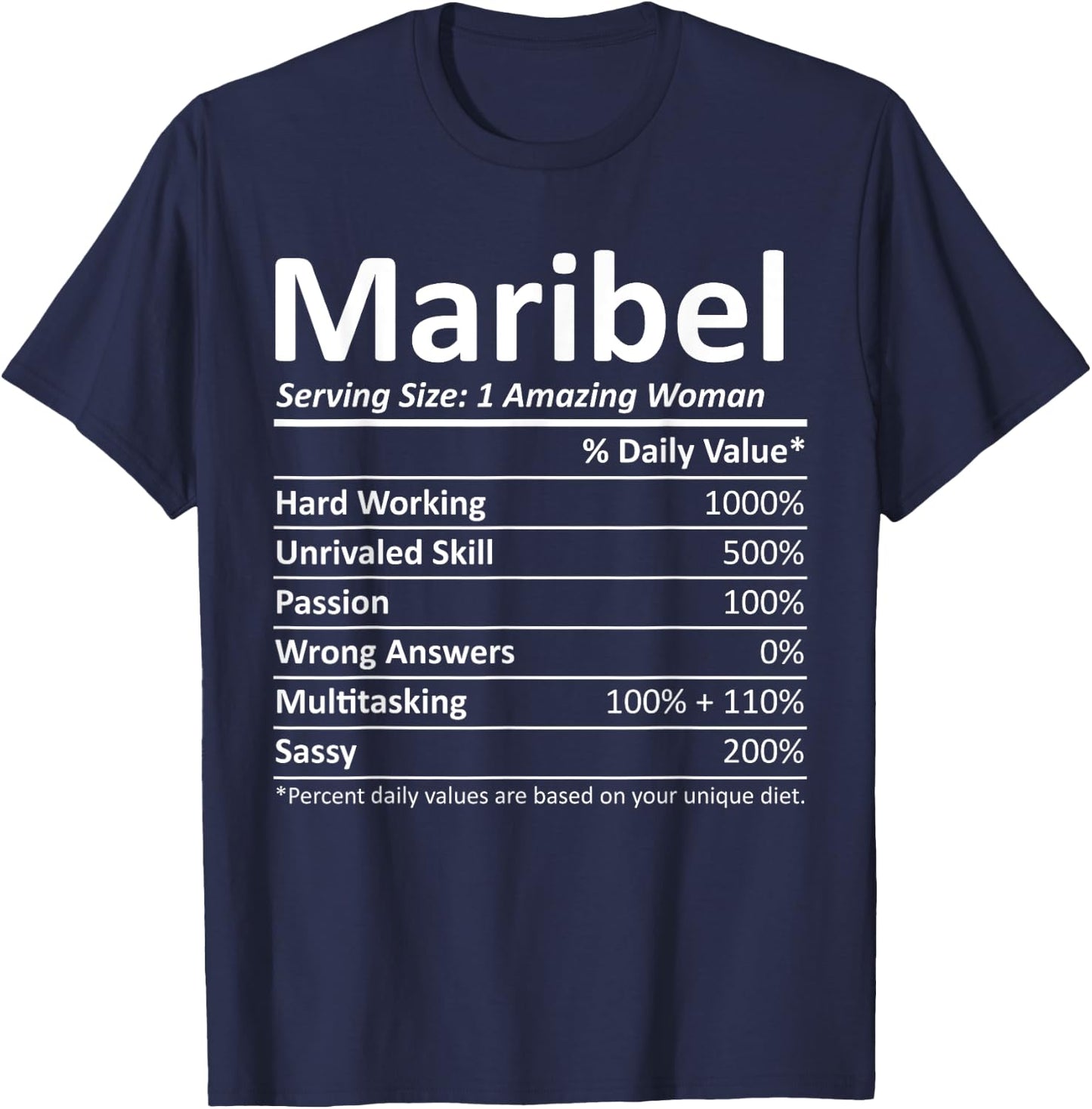 MARIBEL Nutrition Personalized Name Funny Christmas Gift T-Shirt - T-Shirt | Navy