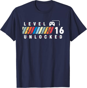 Level 16 Unlocked 16 Year Old Gamer 16th Video Game Birthday T-Shirt - T-Shirt | Navy
