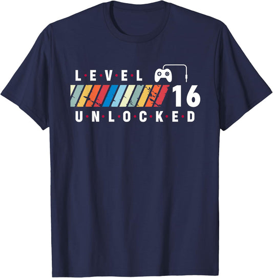 Level 16 Unlocked 16 Year Old Gamer 16th Video Game Birthday T-Shirt - T-Shirt | Navy