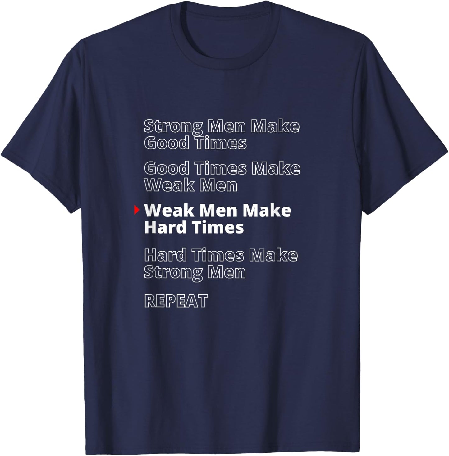 Strong Men Make Good Times White Text Graphic T-Shirt - T-Shirt | Navy