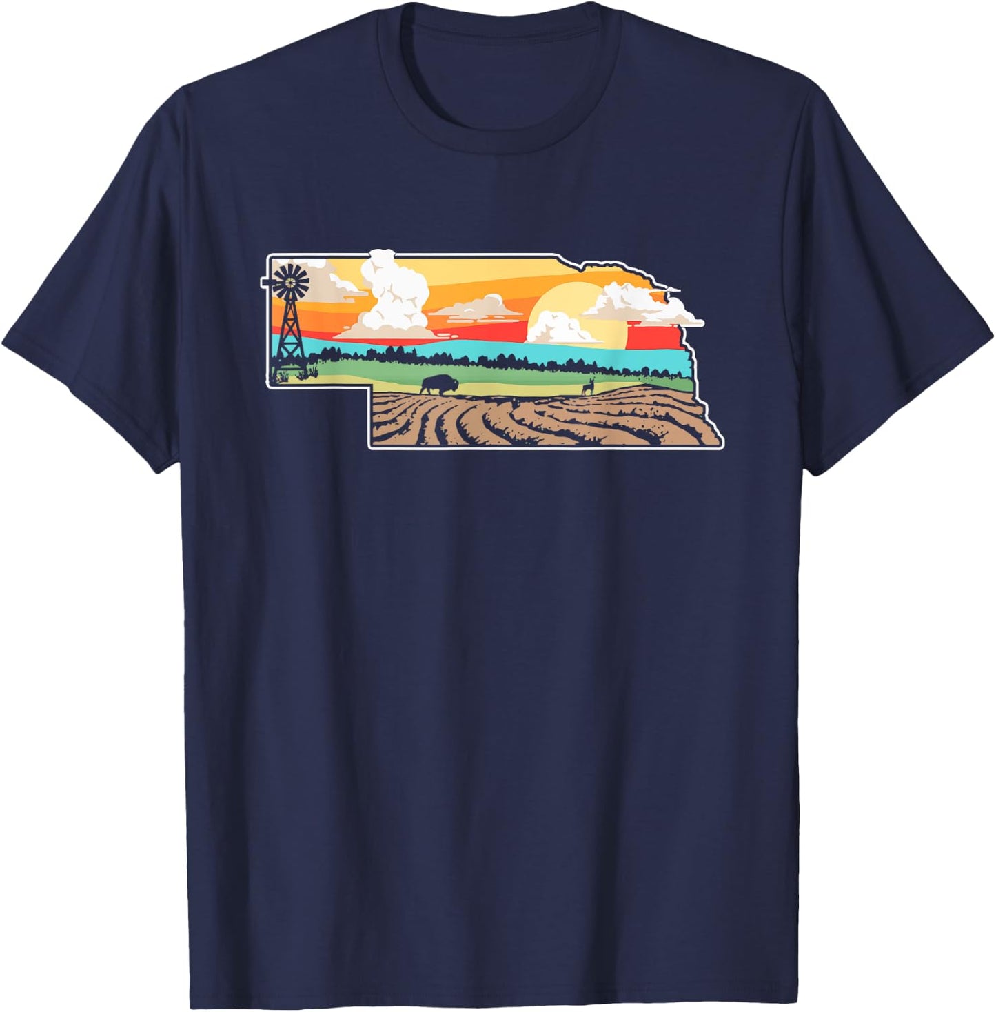 State of Nebraska Pride Outdoor & Nature Artistic Graphic T-Shirt - T-Shirt | Navy