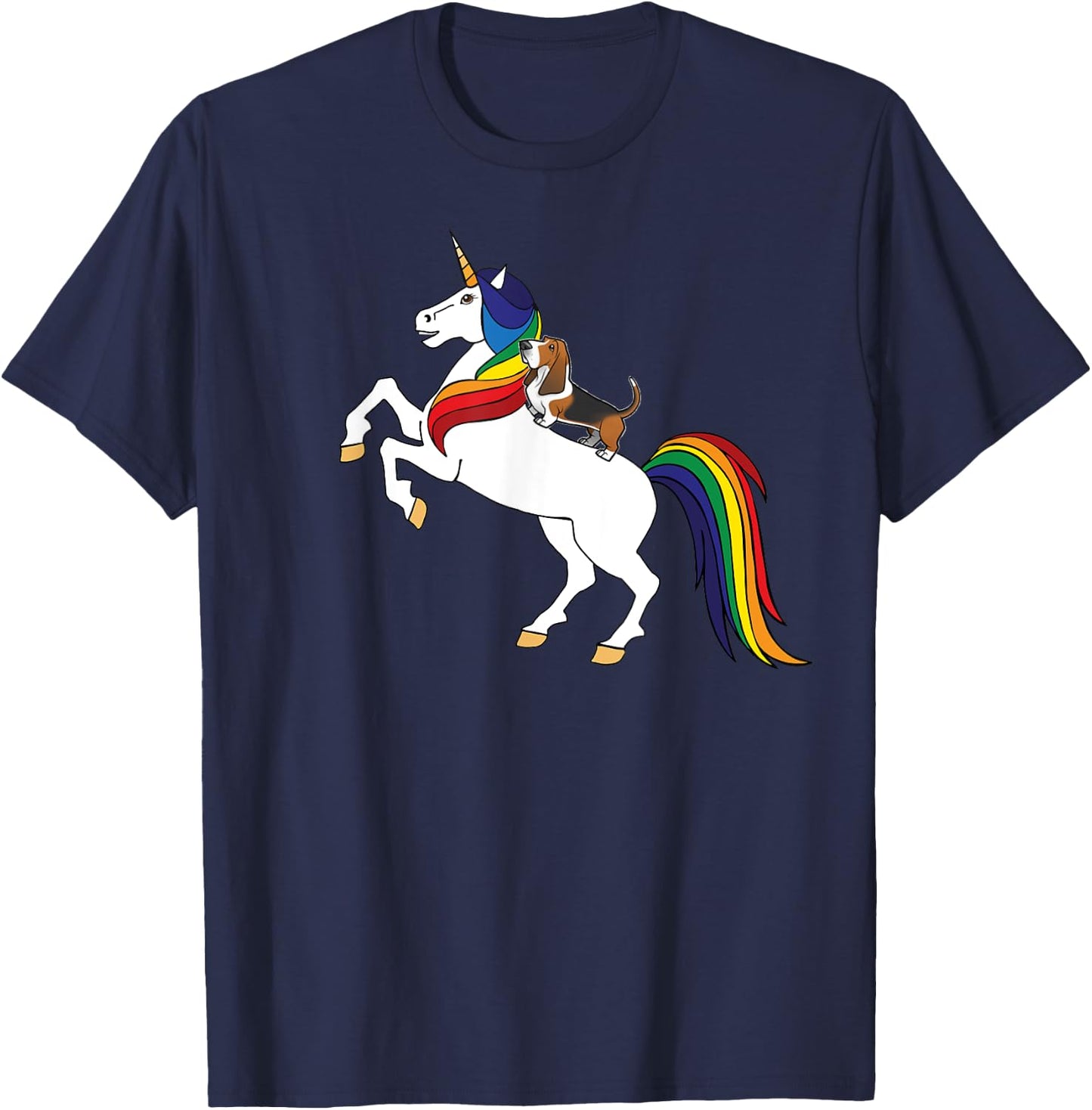 Kids & Girls Rainbow Unicorn Basset Hound Lover T-Shirt - T-Shirt | Navy