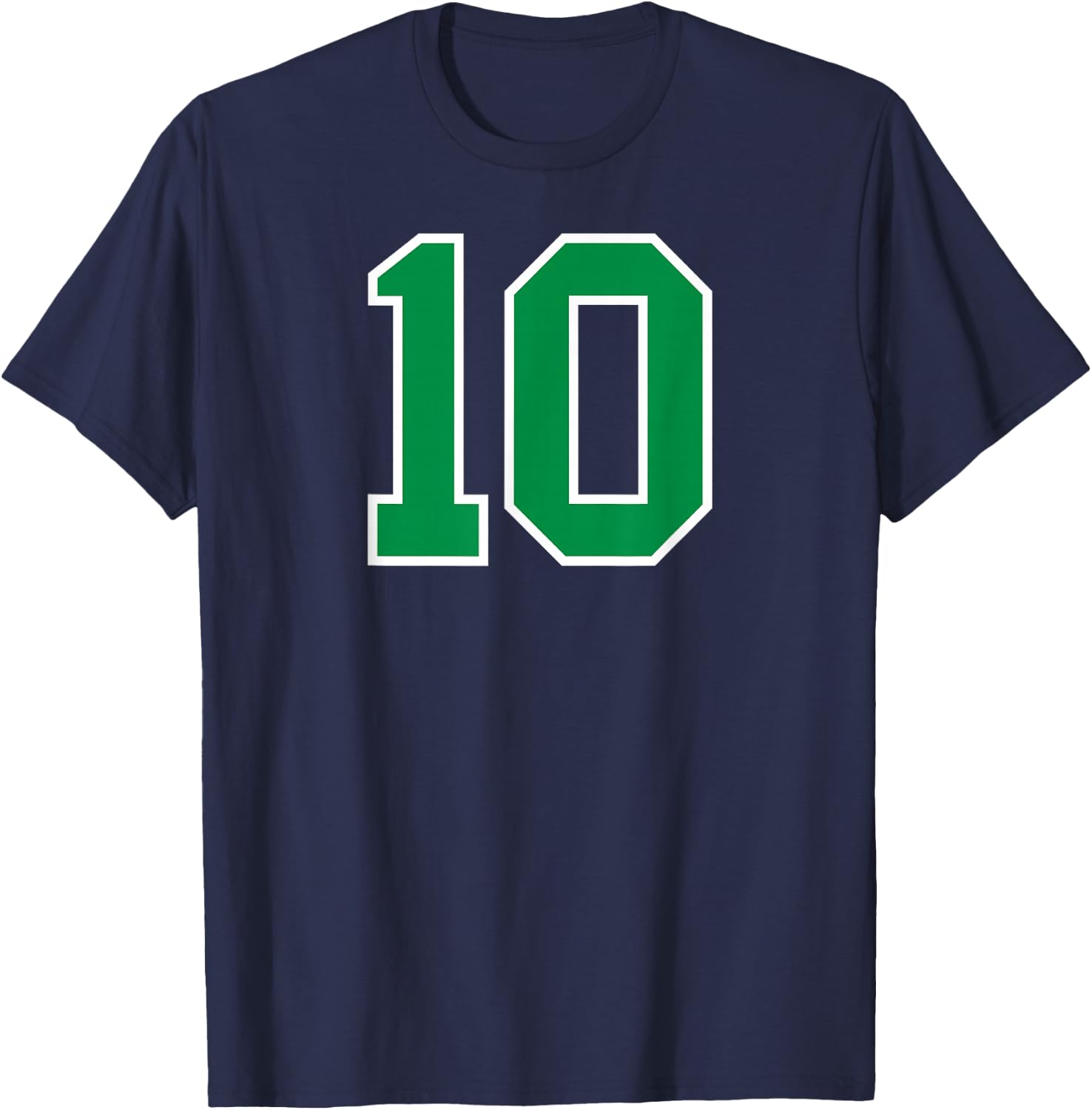 Number #10 Sport White Green Number T-Shirt - T-Shirt | Navy