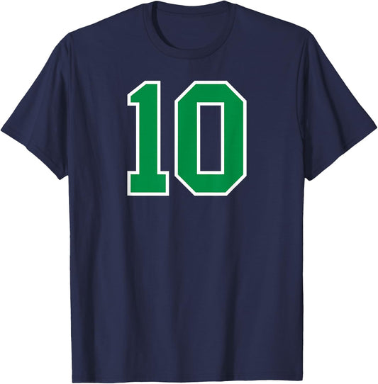 Number #10 Sport White Green Number T-Shirt - T-Shirt | Navy