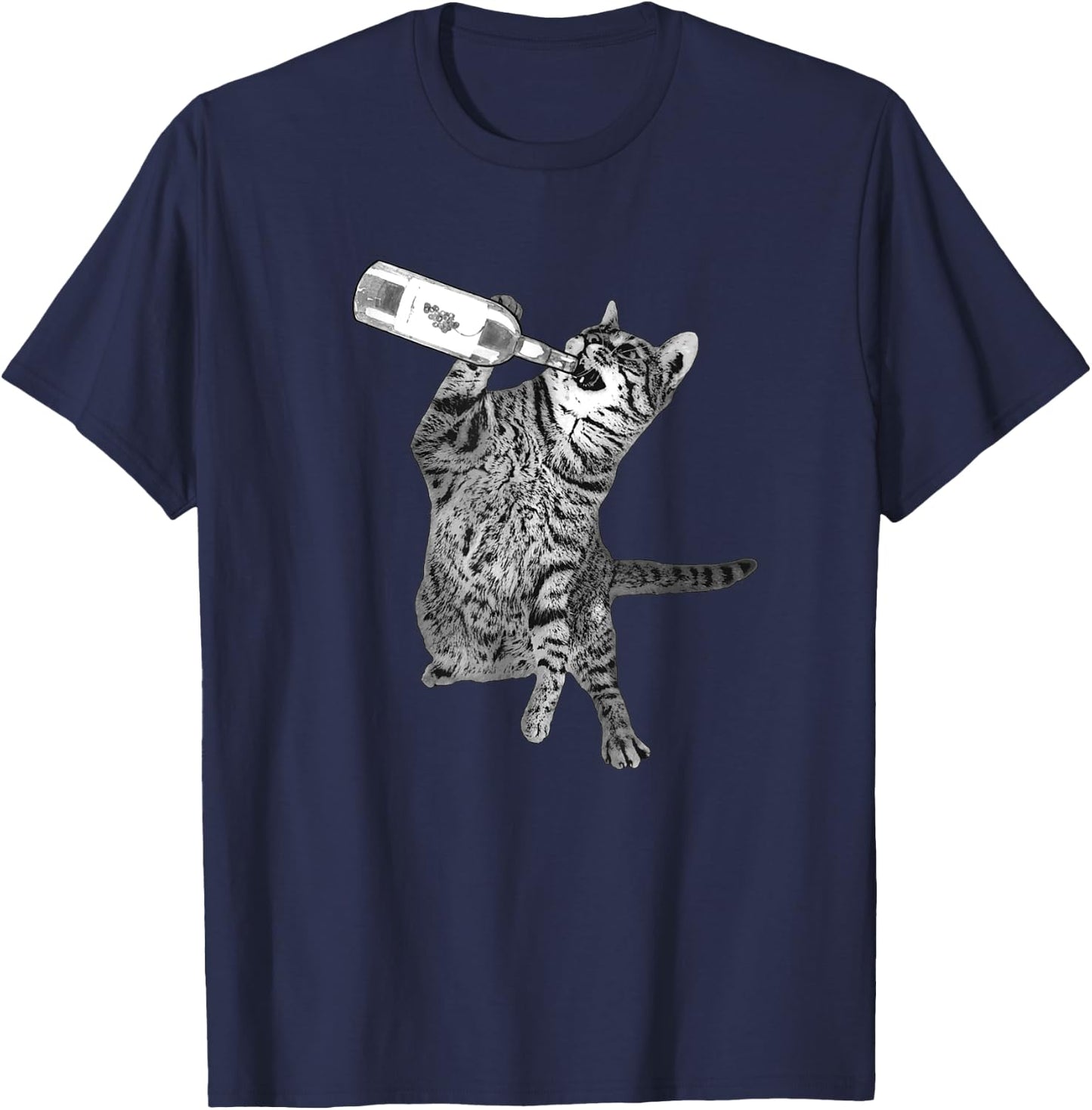 Wine Drinking Cat Funny Drunk Cat Cat Wine Lovers T-Shirt - T-Shirt | Navy