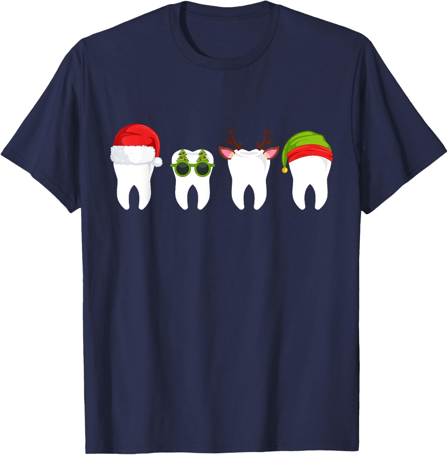 SOMMAS DENTIST Funny Dentist Christmas Tooth Dental Teeth with Xmas Hats Adult T-Shirt - T-Shirt | Navy