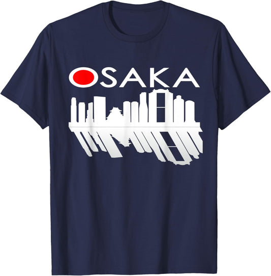 Osaka Japan Skyline & Reflection of Building, Tower T-Shirt - T-Shirt | Navy