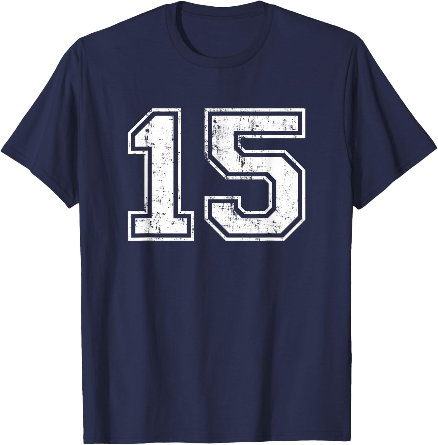 Number 15 Fifteen Distressed Vintage Sport Team Gym Training T-Shirt - T-Shirt | Navy