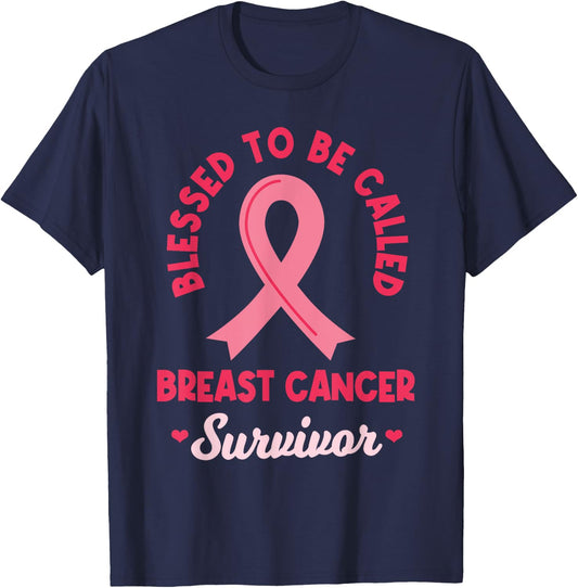 Breast Cancer Survivor Warrior Pink Ribbon Awareness Month T-Shirt - T-Shirt | Navy