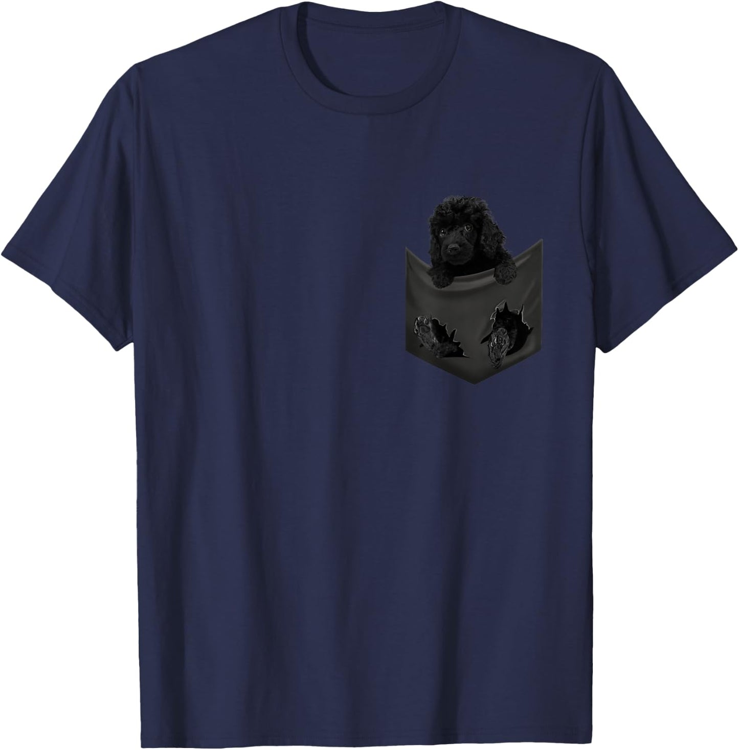 Black Poodle Dog In Pocket Men Women Girls Kids T-Shirt - T-Shirt | Navy