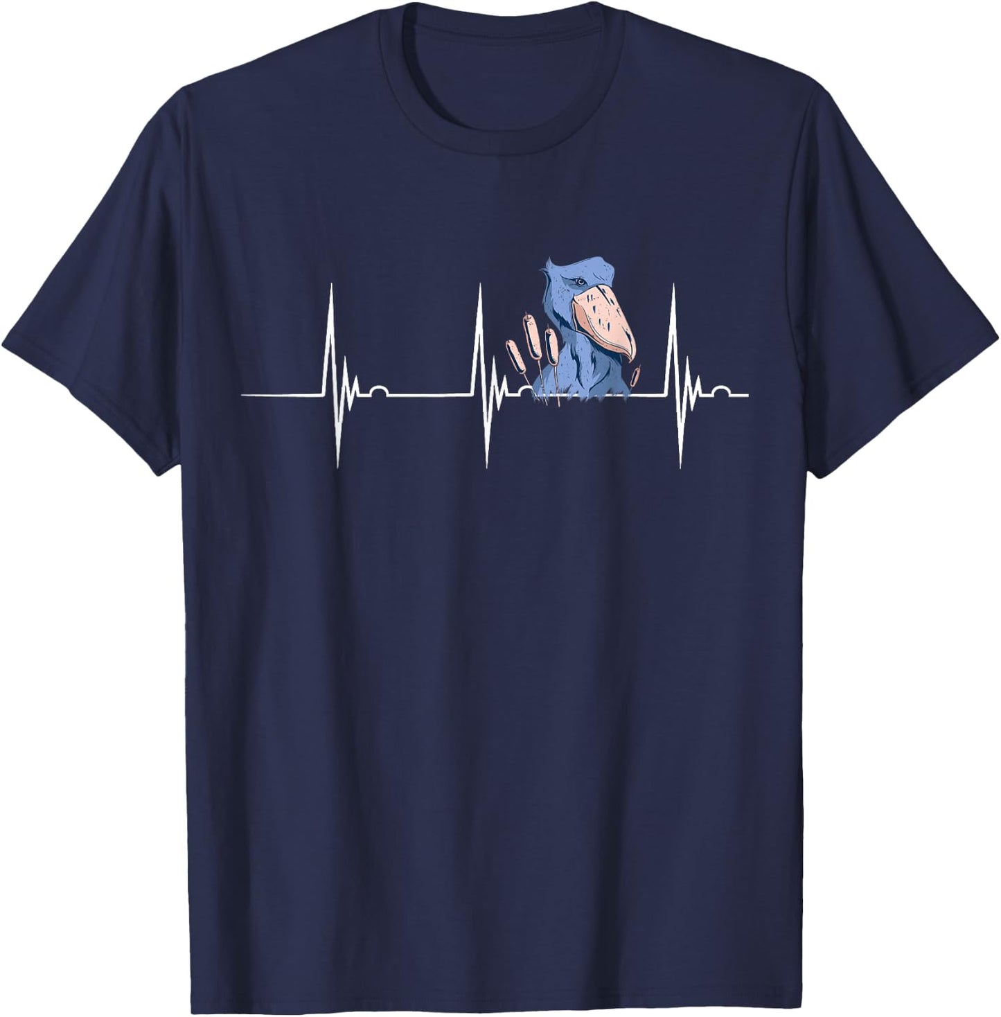 Shoebill Bird Heartbeat EKG Pulse Mayan Bird African Bird T-Shirt - T-Shirt | Navy