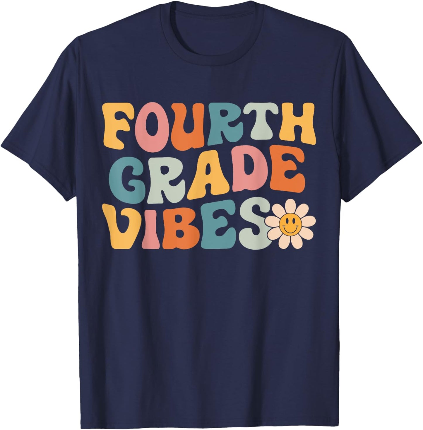Fourth Grade Vibes - 4th Grade Team Retro 1st Day of School T-Shirt - T-Shirt | Navy