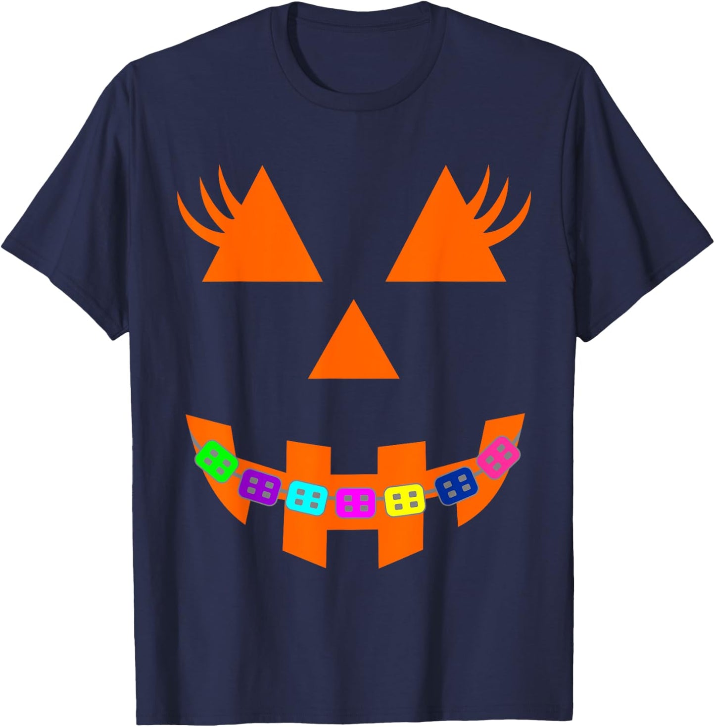 Halloween Pumpkin Face with Braces Orthodontist Costume Kids T-Shirt - T-Shirt | Navy