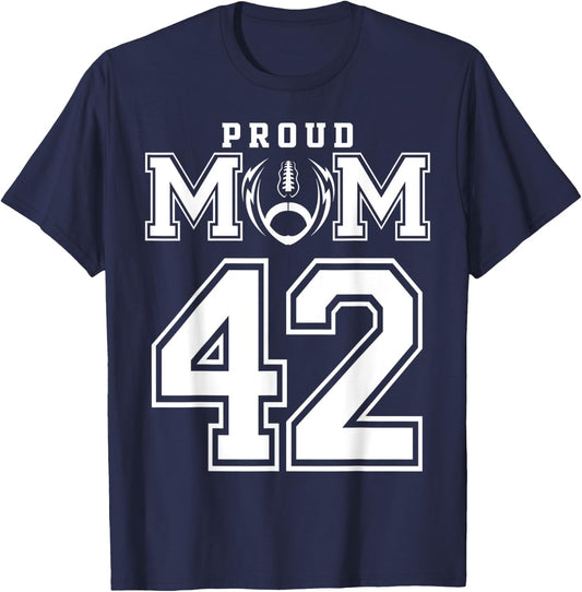 Custom Proud Football Mom Number 42 Personalized T-Shirt - T-Shirt | Navy