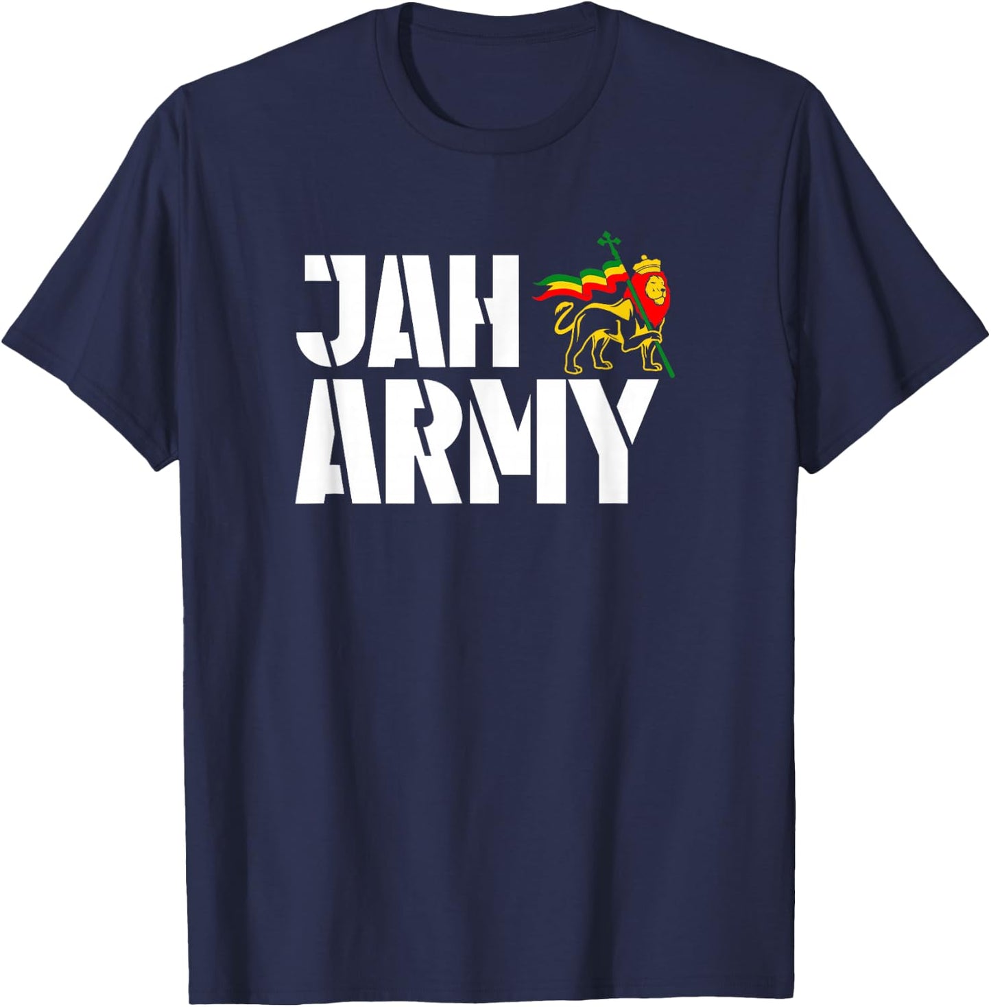 Afro Roots Rastafarian Rasta Jah Army Jamaica Reggae T-Shirt - T-Shirt | Navy