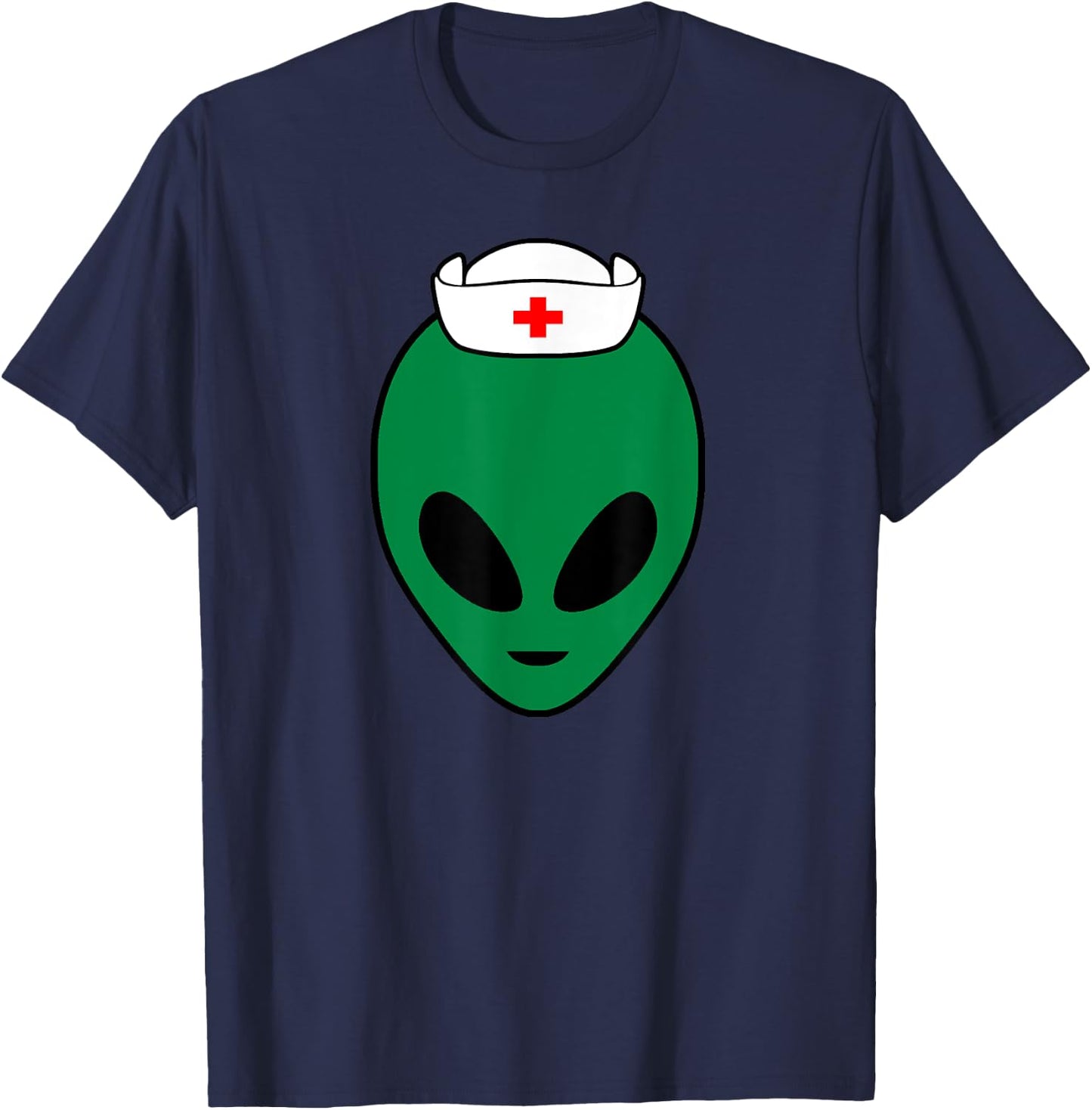 Cool Green Alien Head With Nurse's Hat Funny - Nurse Alien T-Shirt - T-Shirt | Navy